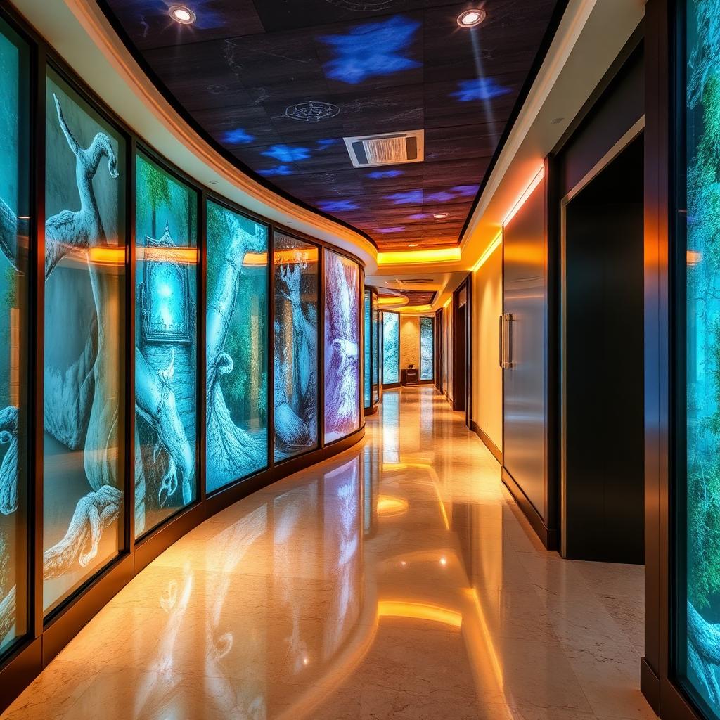Orlando luxury resort hospitality corridor with immersive printed decorative glass wall panels