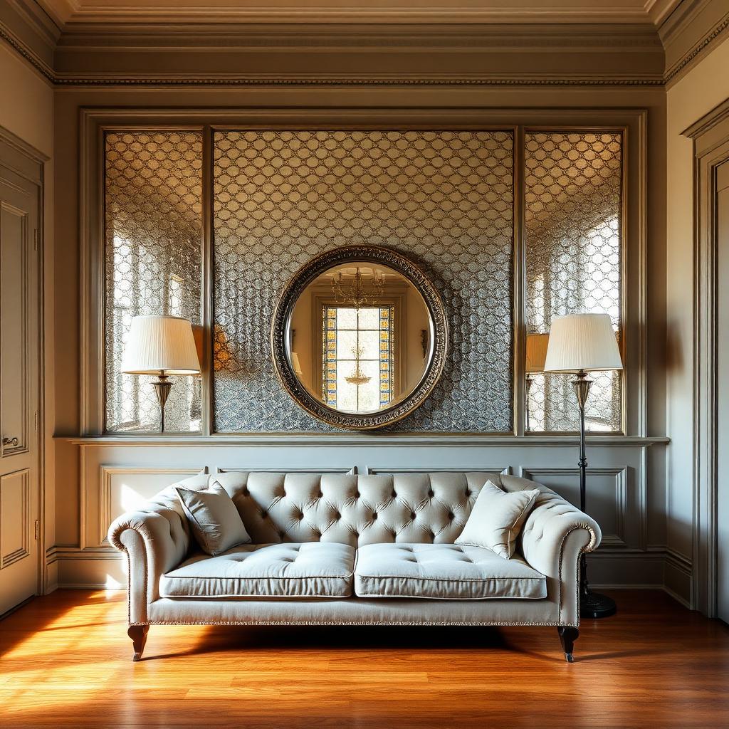 San Marco Jacksonville historic home with a textured antique mirror decorative glass feature wall, original crown molding, hardwood floors